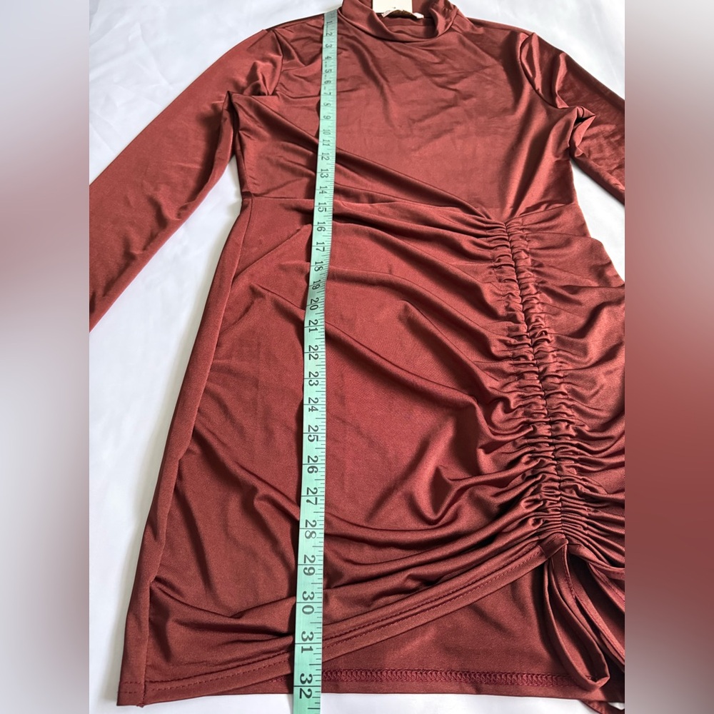 Chic Long Sleeve Ruched Dress - brown - Picture 5 of 8